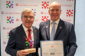 IOC President Bach receives Leadership in Post-Conflict Development Award from HSH Prince Albert II of Monaco